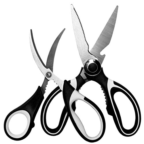 Zulley Stainless Steel Multi Function Heavy Duty Kitchen Poultry, Chicken, Meat, Food, Vegetables, Sharp Utility Shear with Seafood Scissor, Set of 2