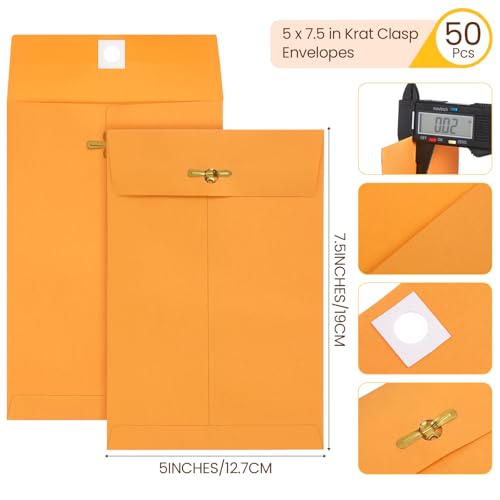 Teling 50 peças, 12,7 x 19 cm, envelopes Manilla, fecho Kraft Catálogo com fecho para armazenar pape