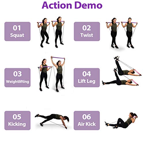 Pilates Bar Kit With Adjustable Resistance Bands Portable Home Gym Equipment x3 Full Body Workout Exercise Band For All Levels Yoga Strength Training on The Go for Women Men Premium Purple and Black