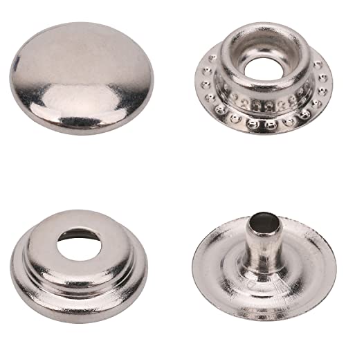 Trimming Shop Botones de presión de 10 mm, 4 partes, duraderos y ligeros, botones de metal sin costura, cierres a presión para manualidades, chaquetas, reparación de ropa, bolsos, plata, 50 piezas Cover