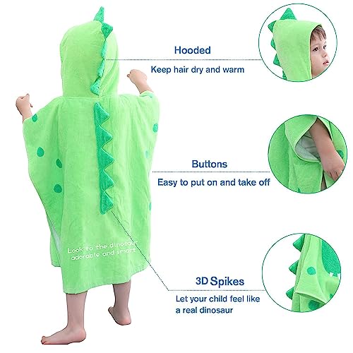 Image of LOLANTA Kids Boys Girls Bath Towels Hooded Dinosaur, Terry Cloth Cover ups Children's Beach Towel Pool Swim Poncho Cotton(Green#A-new,1-3T)