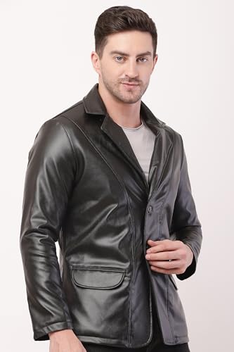 Image of Wolver Men's PU Leather Blazer, Casual Party, 2-Button