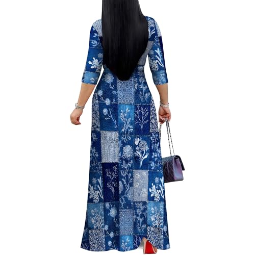 Image of SUZONANA Plus Size Dresses for Women Print Maxi Dresses Flowy 3 /4 Sleeve with Belt