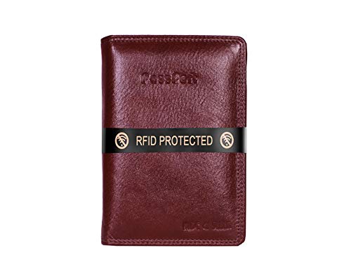 Image of HIDE & SLEEK RFID Protected Genuine Leather Unisex Travel Wallet Passport Document Holder (Brown)