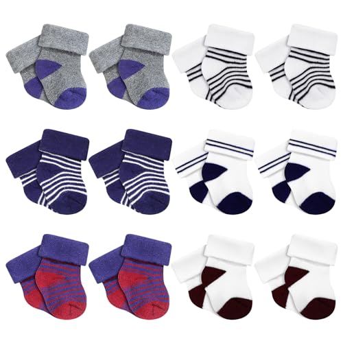 Image of Twistover 10 Pairs Preemie Baby Terry Cotton Turn Cuff Socks for Newborn Girls Boys - Nicu