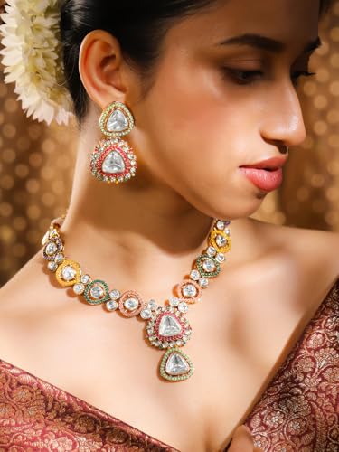Image of Rubans Kundan Necklace Set Traditional Jewellery Gift for Women & Girls
