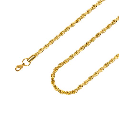3mm 18k Real Gold Plated Twist Chain Necklace Stainless Steel Necklace 16-38 Inches
