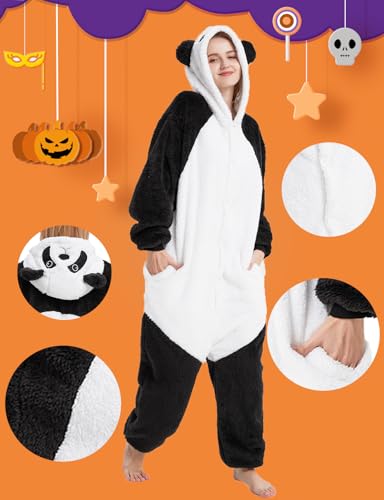 Xinlong Panda Jumpsuit Damen Tier Oversized Kuschelig Schlafanzug Cosplay Herren Lang mit Kapuze Unisex Tier Tierkostüme Nachtwäsche Winter Plüschjumpsuit