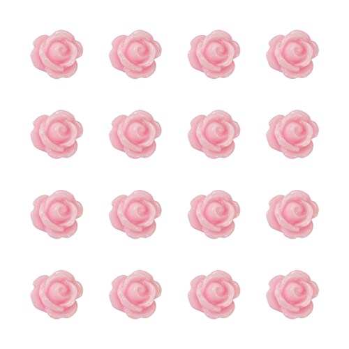 Sparkeads 50 cuentas de rosa rosa para collares de rosario, cuentas de flores de resina, adornos de rosas perforadas para fabricación de joyas de Buda Mala, pulseras, aretes, manualidades de álbumes