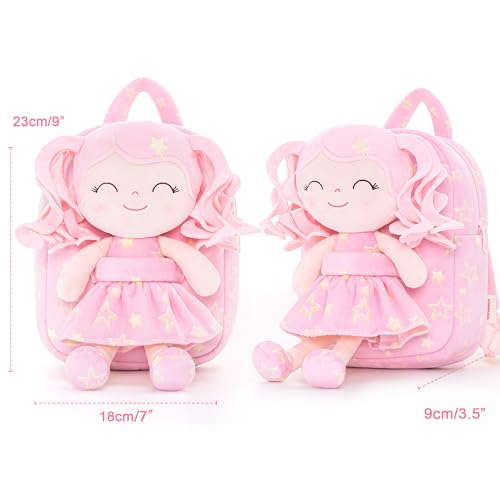 Image of Gloveleya Toddler Backpack Baby Girl Gifts Curly Hair Plush Figures Dress Backpack Kids Backpack Curly Hair Spring Girl - Pink Head Pink Star 9inches