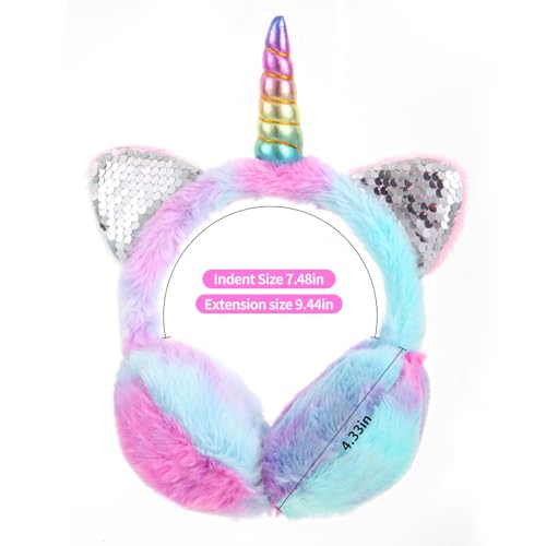 Cute Unicorn Earmuffs for Girls Sequin Shinny Ear Warmers Soft Plush Winter Earmuff Covers for Outdoor Winter4