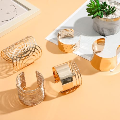 NEWITIN 6 Pieces Gold Chunky Cuff Bracelets for Women Open Wide Wire Bracelet Irregular Bangle Bracelets Thick Arm Cuff Statement Punk Bracelets for Women3