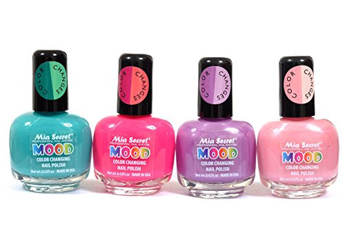 Mia Secret Mood Nail Lacquer Color Changing Nail Polish 4pc Set (4 Different Colors) Full Size Nail Polish