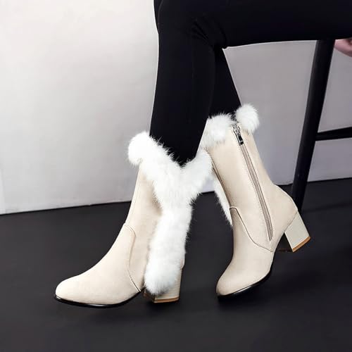 GUNIYIFS Womens Winter Snow Boots Faux Suede Fur Lined Warm Boots Mid-Calf Boots Comfortable High Heels Dress Party Boots4