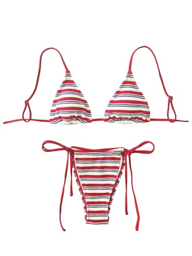 GORGLITTER Women's Triangle Bow Bikini Sets Striped High Waisted String Thong Swimsuit Summer Bathing Suit 2 Piece 2025