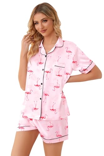 Image of Girls & Womens Satin Pajamas Set, Silk Button-Down Sleepwear 2 Piece Nightwear, 3 Years - Women XXL