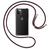 TBOC Coque Compatible avec Iphone 12 Pro Max [6.7 Pouces] Coque Transparent avec Corde [Bordeaux] pour Téléphone Portable Cordon Réglable Pratique Collier de Mode Chaîne De Cou Résistant Aux Rayures