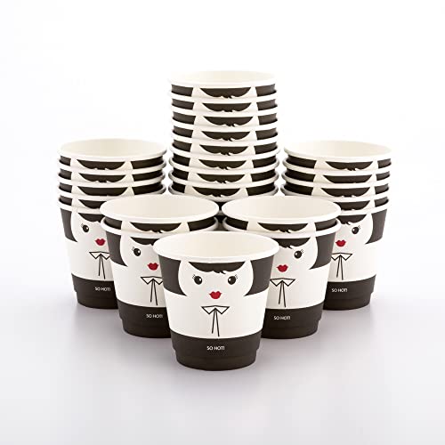 Image of Restaurantware 8 Ounce Paper Cups, Pack of 500 Madame Design Disposable, Leakproof, Recyclable, Black and White Paper Insulated Hot Cups, with Matching Lids Available for Purchase Separately