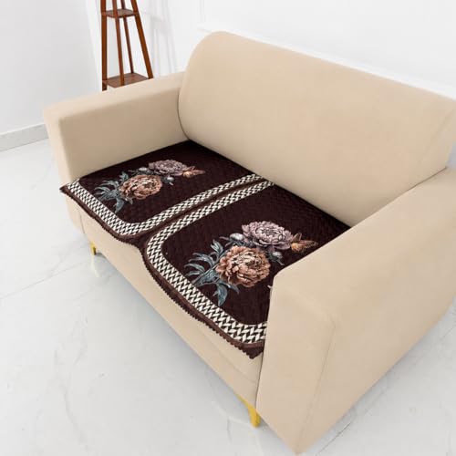 Image of Homerz 'Brooklyn Series' Premium Sofa Cover | Quilted Floral Design | Non-Slip Washable Sofa Protector | Soft Anti Slip Fabric (Ny Brown, 2 Seater, Only Seat Cover)