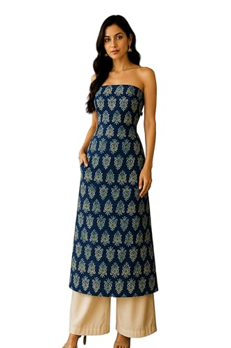 Image of Ethnics of Kutch Womens's Ajrakh Modal Silk Natural Dye Hand Block Print Unstitched Kurta Fabric