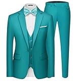 MAGE MALE Men's 3 Pieces Suit Elegant Solid One Button Slim Fit Single Breasted Party Blazer Vest Pants Set Peacock Blue