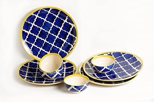 Image of Moroccan Handpainted' Permium Ceramic Plates for Dinner Ceramic Dinner Plates with Katoris (8 Pieces, Serving for 4, Dishwasher & Microwave Safe)