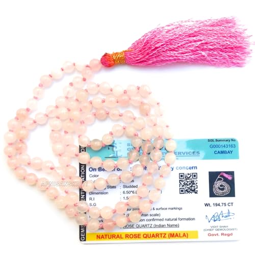 Image of Apnisanskriti Premium Rose Quartz Stone Mala for Men and Women (6mm, AAA Quality, Lab Certified, 108+1) - Natural Stone Beads Mala - Pink Colour - Pack of 1