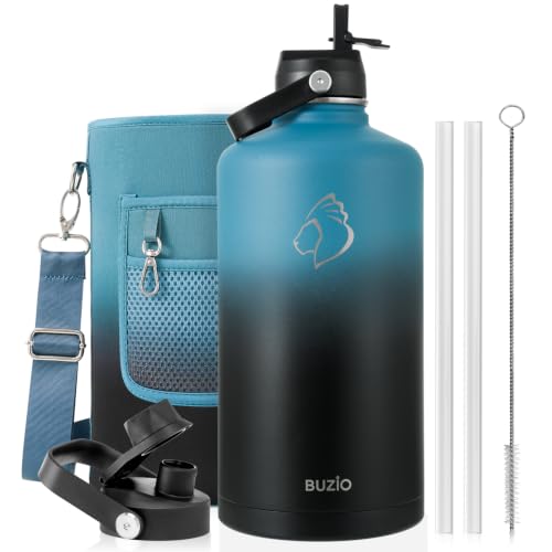 Image of BUZIO 1 Gallon Water Bottle Insulated with Dust-Proof Straw & Spout Lids