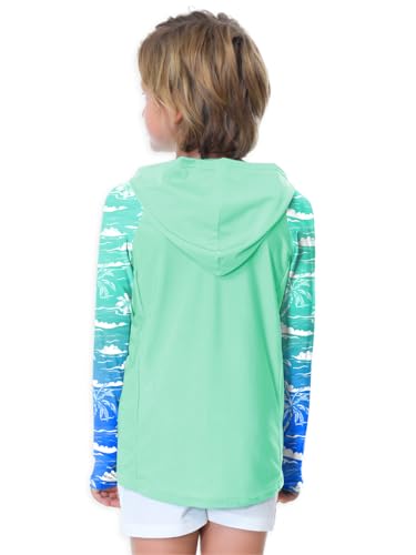 Image of AOBUTE Unisex Kids Long Sleeve Hoodie Rash Guard Boys UPF 50+ Swim Top with Thumb Hole 3-12 Years
