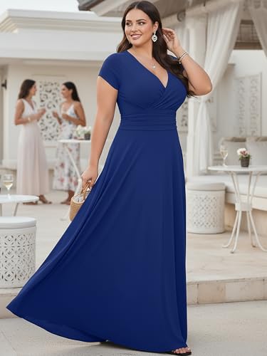 Image of KOH KOH Womens Sexy Cap Short Sleeve V-Neck Flowy Cocktail Gown