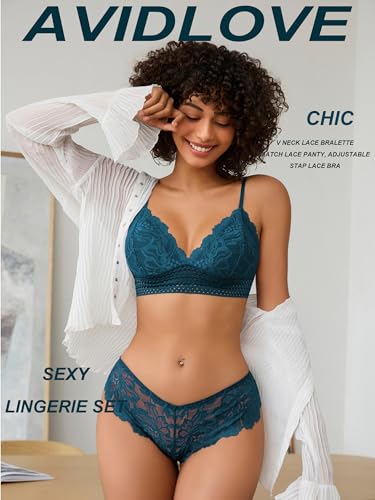 Image of Avidlove Lingerie Set for Women Sexy Lace Bra and Panty Sets 2 Piece Lace Bralette Set
