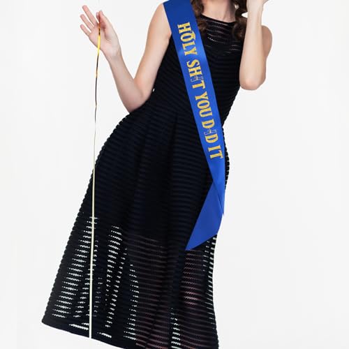 Blue Holy Shit You Did it Satin Sash with Gold Glitter Letters - Class of 2025 Sash - Celebration Graduation Decorations for Senior High School College - Funny 20025 Graduation Gift