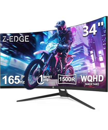 Z-Edge 34" Curved Gaming Monitor, WQHD 1440P 165Hz 144Hz PC Monit...