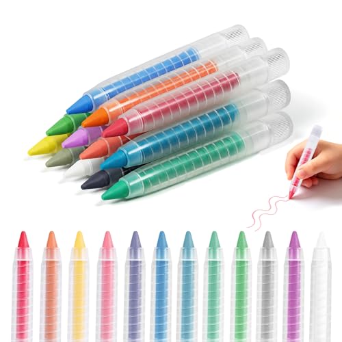 NewFamily 12-Color Dustless Chalk for Kids with Protective Holders Washable & Non-Toxic Smooth Writing & Easy to Erase for Chalkboard Indoor & Outdoor Use