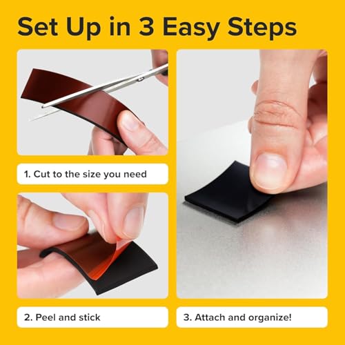 Super Sticky Magnetic Tape (10 feet x 1/2 inch) - Stong Magnet Strip with Adhesive Backing for DIY & Crafts - Easy to Cut and Mount on Fridges, Whiteboards & More