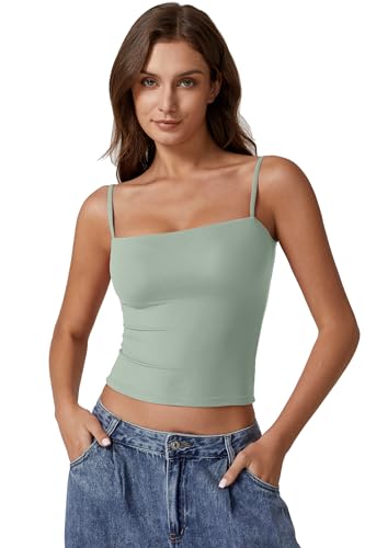 Image of QINSEN Women's Double Lined Basic Tank Top Adjustable Spaghetti Straps Sleeveless Camisole Shirts