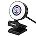 Produktbild Webcam 1080P Full HD mit Mikrofon und Ringlicht, WUEAOA USB Computer PC Web Kamera Stream mit Autofokus und Weitwinkel für Streaming Video Chat Mac Windows Laptop Konferenz Spiele