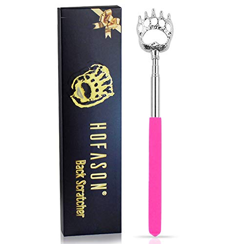 HOFASON Back Scratcher for Men Women, Bear Claw Telescopic Scratcher Back Massager Tool, Stocking Stuffers Novelty Idea Extendable Back Scratcher Festival Birthday Christmas Gifts (Pink)