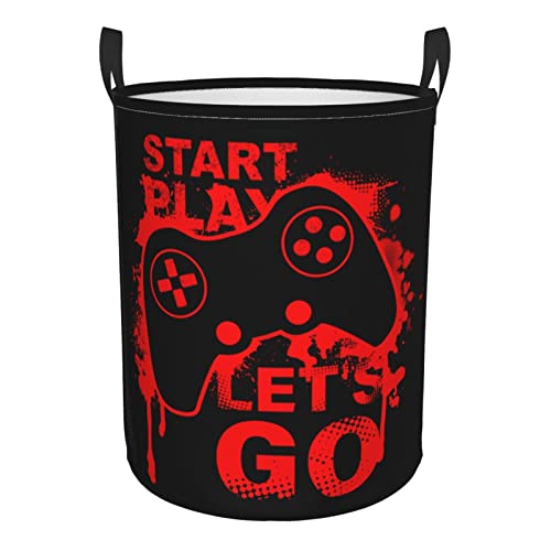 Image of Game Joystick Round Laundry Hamper Storage Basket Toys Clothes Organizer Bin For Home Bathroom Bedroom Dorm Nursery, 62l