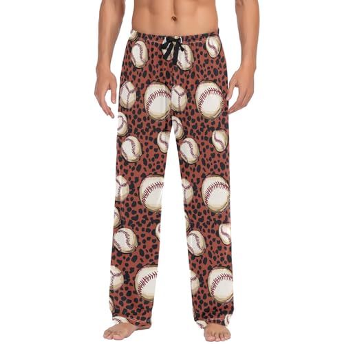 ALAZA Baseballs Leopard Spots Men’s Pajama Pants Soft Long Sleep Pants Lounge Pajama Bottoms with Pockets