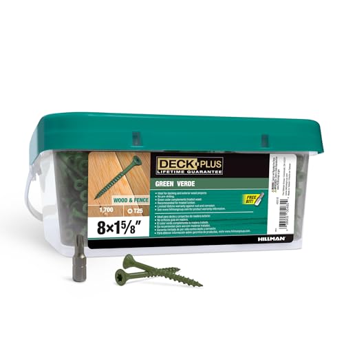 Image of Deck Plus 1-5 /8 Inch Epoxy Coated Exterior Wood and Fence Screws #8 x 1-5 /8 inch Torx /Star Drive Included Coarse Thread, Outdoor Rust Resistant Decking Screw, Green, Keg, 1700 Pieces | 49318