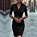 Women's Notch Lapel V Neck Mini Dress with Belt Half Sleeve Business Casual Bodycon Outfits Fashion Spring Dresses S-2XL Black