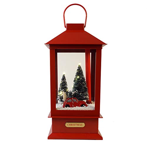 Weihnachtsbeleuchtung Schneelaterne Laterne mit Schnee, Musik, Auto und LED Beleuchtung in rot