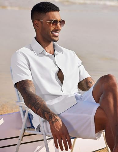 COOFANDY Mens Linen Casual Short Sleeve Shirt Button Down Summer Beach Shirts4