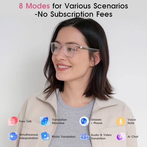 Image of AI Smart Glasses for Women with Stylish Rose-Gold Thin Temples | Real-Time Translation - 164 Languages, Color-Changing Lenses, Lightweight, Free App, Bluetooth Glasses for Travel Working