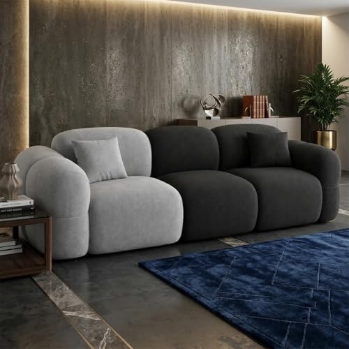 Image of FURNY Luxury Nimbus 3 Seater Bubble Cloud Sofa Set for Living Room | Boston Fabric | Modern Cushioning, Comfortable Couch for Home Office & Drawing Room | Light & Ash Grey