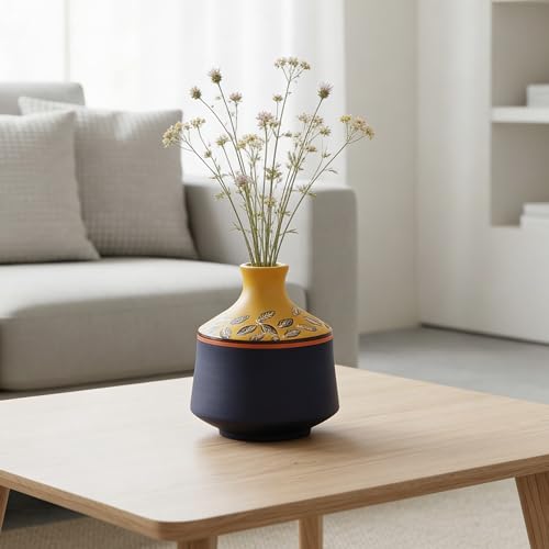 Image of Aakriti Art Creations Midnight Sunflower Terracotta Cone Vase (5x5x6) | Handmade Floral Art Decorative Vase | Matte Finish Blue Flower Vase for Living Room Decor, Table Decor, Shelf Decor & Gifting