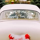 Vinyl Decal Wedding Car Window Sticker Mr and Mrs 22.4 x 7.9 Inch Removable Self-Adhesive Auto Decal Sticker for Wedding Honeymoon Car Decoration Supplies (Happy Style)