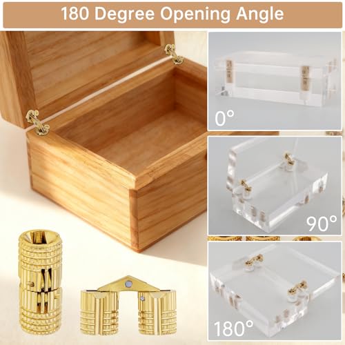HOJLKLD 8Pcs 8 mm Hidden Brass Barrel Hinges, 180 Degree Opening Angle Concealed Furniture Hinges for DIY Jewelry Box Hand Craft (8, 8mm)