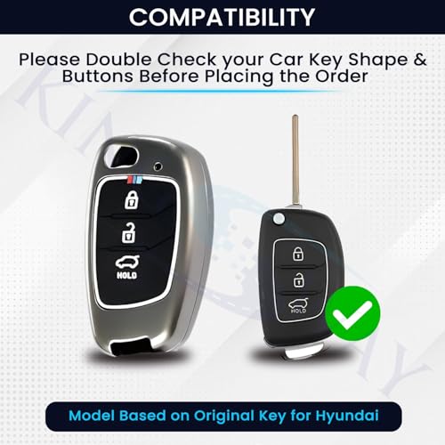 Image of KINGSWAY Hyundai Car Key Cover and Keychain Perfect Shape and Compatible with 3 Buttons Smart Key of All Hyundai Cars, Remote Key Shell, Key Case, Car Key Chain Cover, 360 Protection, Gunmetal Grey
